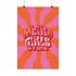 Retro-style poster with psychedelic 1970s-inspired design. Text reads "WEIRD GIRLS DO IT BETTER" in wavy, groovy lettering. Pink and orange sunburst background. Centered text surrounded by curved rays. Bold red frame with scalloped edges. Vibrant colors and playful typography create a vintage hippie vibe. Square format print with rounded corners. Perfect for fans of retro aesthetics and empowering slogans.